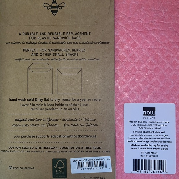 cat-lover gift bundle: beeswax sandwich bags/braided trivet/Swedish dishcloth - Picture 11 of 16